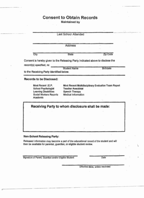 Consent to Obtain Student Records