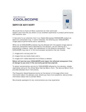 Nikon CoolScope Service Advisory