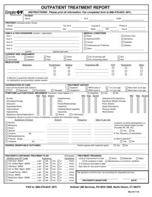 Outpatient Treatment Report