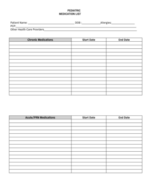 Pediatric Medication List Form