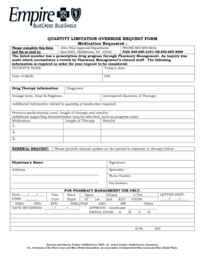 Quantity Limitation Override Request Form