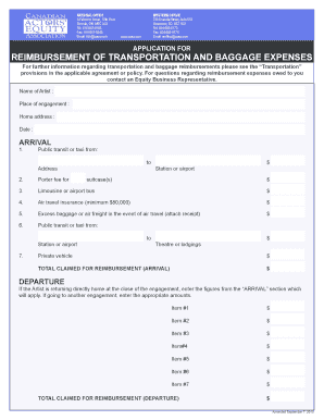 Application for Reimbursement of Transportation and Baggage Expenses
