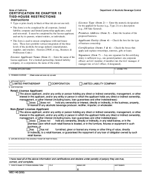 California Tied-House Restrictions Certification