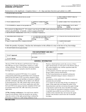 California Zoning Affidavit for Alcoholic Beverage License