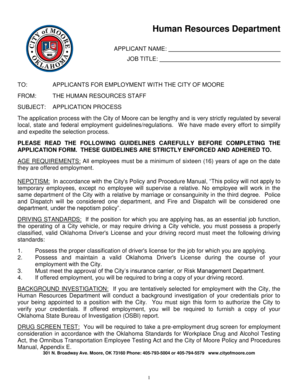 City of Moore Employment Application