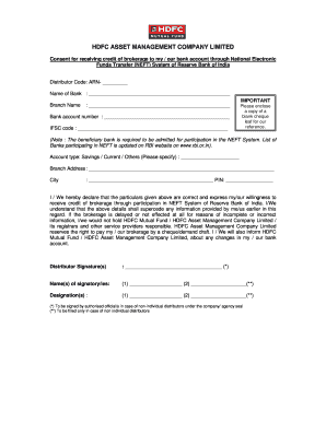 HDFC Brokerage NEFT Consent Form