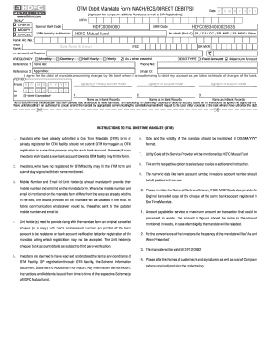 HDFC Mutual Fund Debit Mandate Form