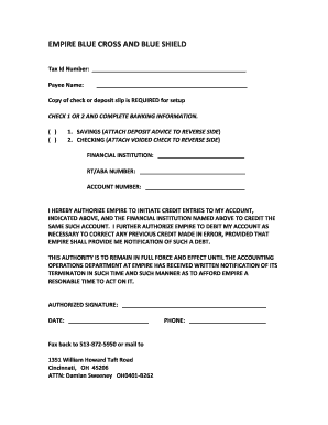 Empire Blue Cross Direct Deposit Authorization Form