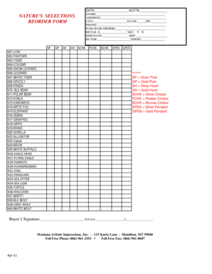 Nature's Selections Reorder Form