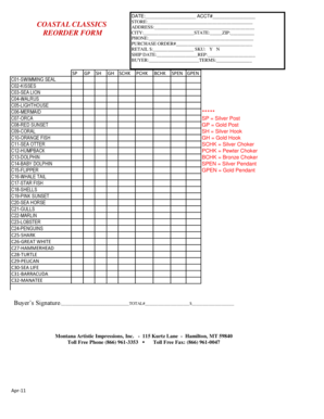 Coastal Classics Reorder Form