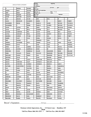 Teen Choker Purchase Order Form