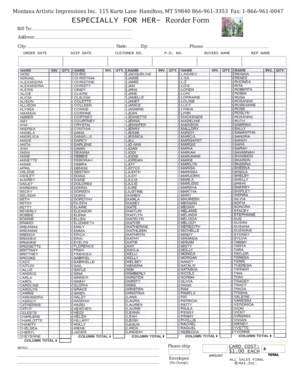 Montana Artistic Impressions Reorder Form