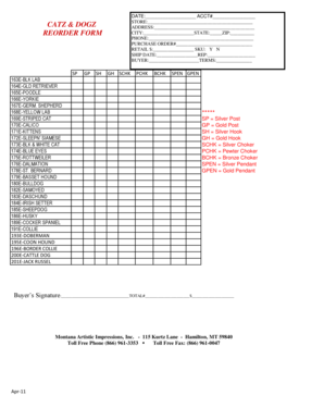 Catz & Dogz Reorder Form