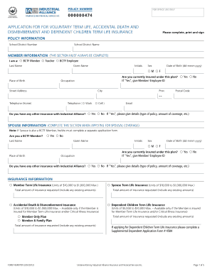 Voluntary Term Life Insurance Application