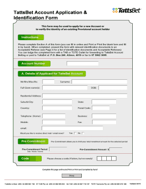 TattsBet Account Application & Identification Form