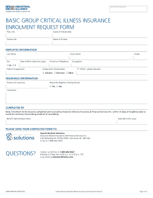 Basic Group Critical Illness Insurance Enrolment Form