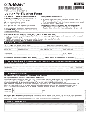 TattsBet Identity Verification Form