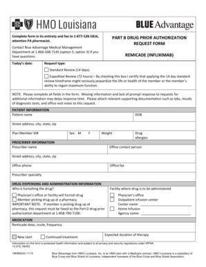 Part B Drug Prior Authorization Form for Remicade