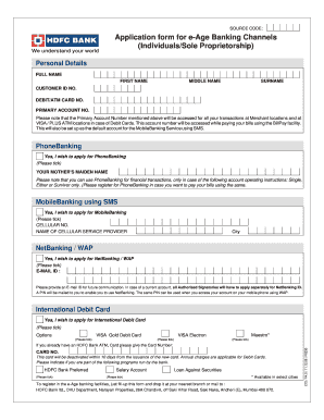 HDFC Bank e-Age Banking Application Form