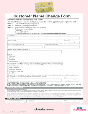Customer Name Change Form