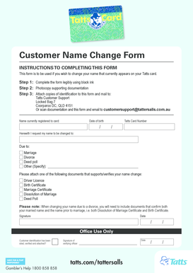Tatts Card Name Change Form
