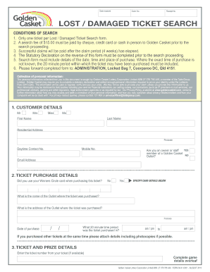 Lost Damaged Ticket Search Form