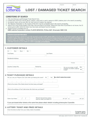 NSW Lotteries Lost Damaged Ticket Search Form