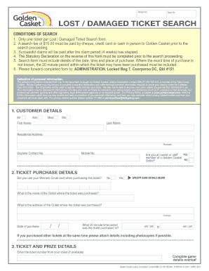 Lost Damaged Ticket Search Form