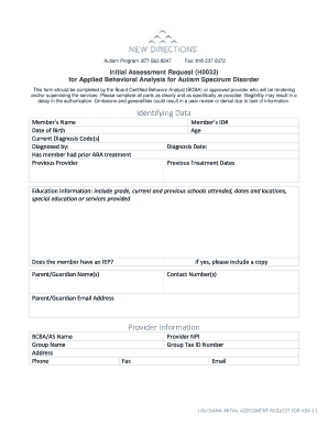 Louisiana Initial Assessment Request for ABA