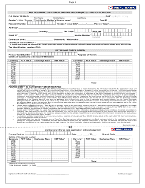 HDFC Bank Multicurrency Platinum ForexPlus Card Application Form