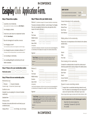 Easiplay Club Membership Application Form