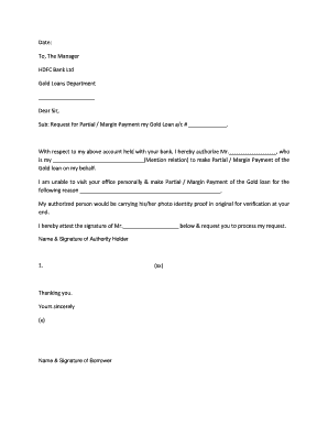 Gold Loan Partial Payment Authorization Letter