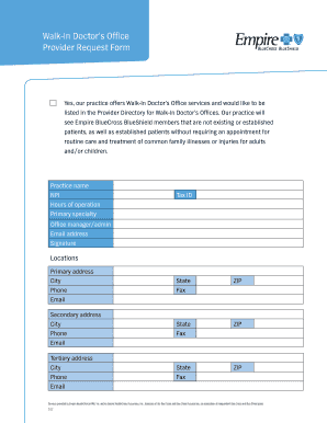 Walk-In Doctor’s Office Provider Request Form