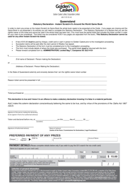 Queensland Statutory Declaration for Lost Instant Scratch-its Game Book