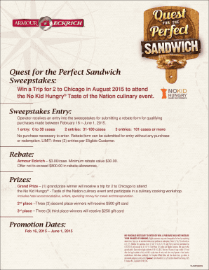 Quest for the Perfect Sandwich Sweepstakes Entry Form