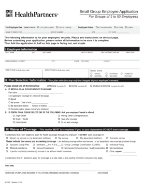 Small Group Employee Health Insurance Application