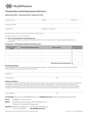 Transportation and Parking Expense Claim Form