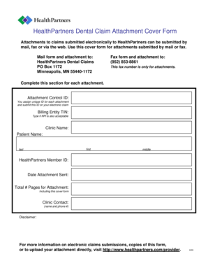 HealthPartners Dental Claim Attachment Cover Form