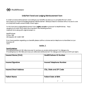 UnityPoint Travel and Lodging Reimbursement Form