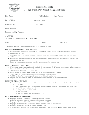 Global Cash Pay Card Request Form
