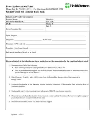 HealthPartners Spinal Fusion Prior Authorization Form