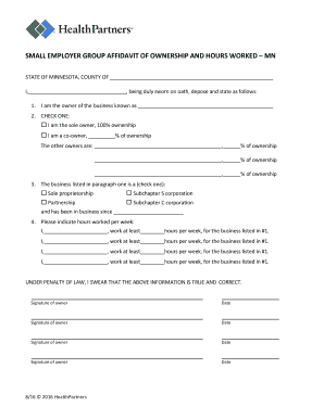 Small Employer Group Affidavit of Ownership and Hours Worked