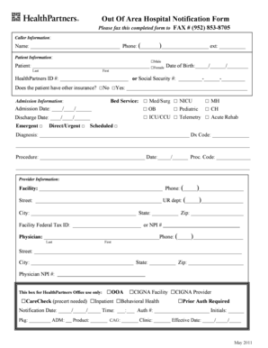 Out Of Area Hospital Notification Form