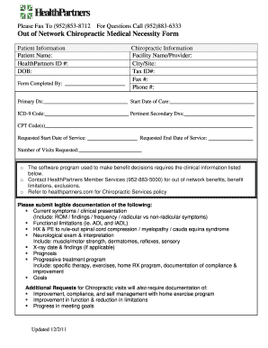 Out of Network Chiropractic Medical Necessity Form