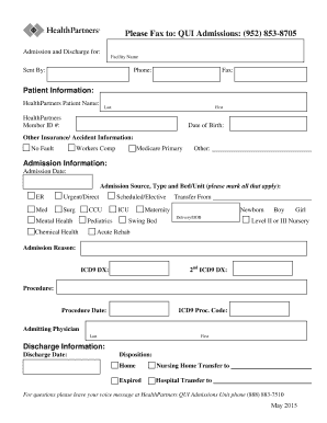 HealthPartners Admission and Discharge Form