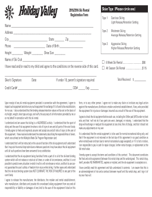 Ski Rental Registration Form