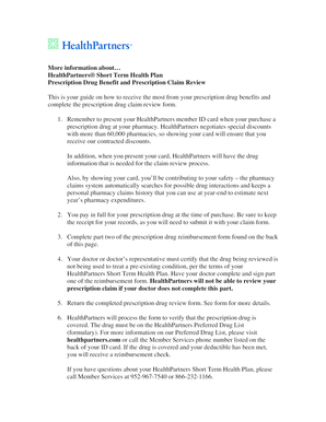 HealthPartners Short Term Health Plan Prescription Claim Review Form