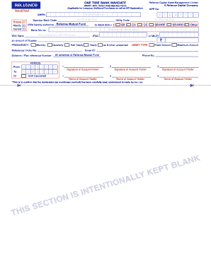 Reliance Mutual Fund Bank Mandate Form