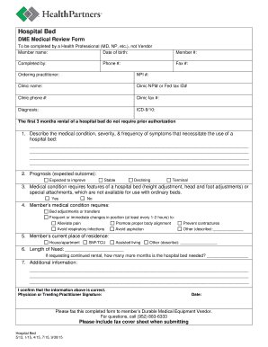 Hospital Bed DME Medical Review Form