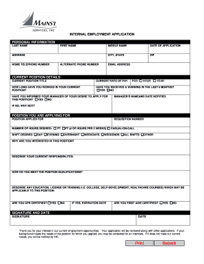 Internal Employment Application Form